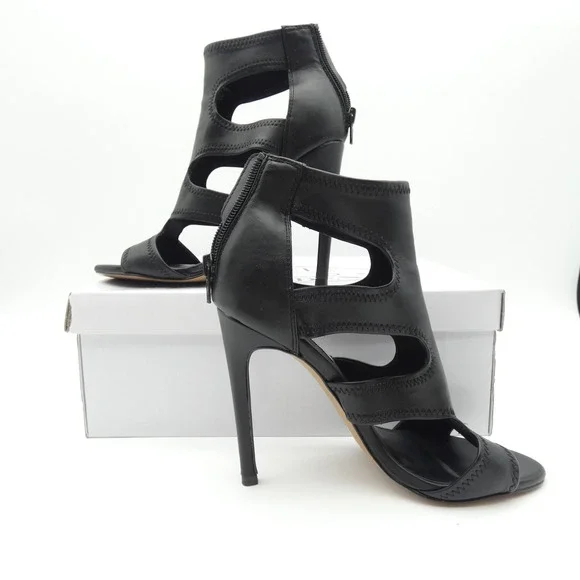 Steve Madden Domm Black Leather Cut Out Cage Stiletto Heel Sandals DOMM01S1 6.5M - Picture 2 of 7
